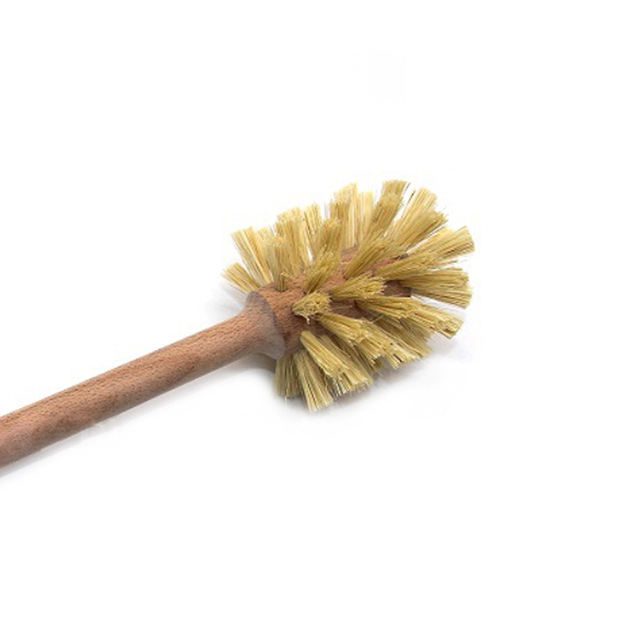 35cm long beech wood dish brush with a round head of natural sisal bristles, shown on a white background.