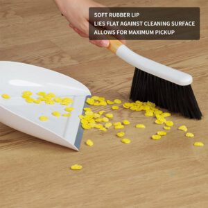 JEYGO dustpan and brush set featuring a wooden handle and durable bristles, designed for efficient daily cleaning.