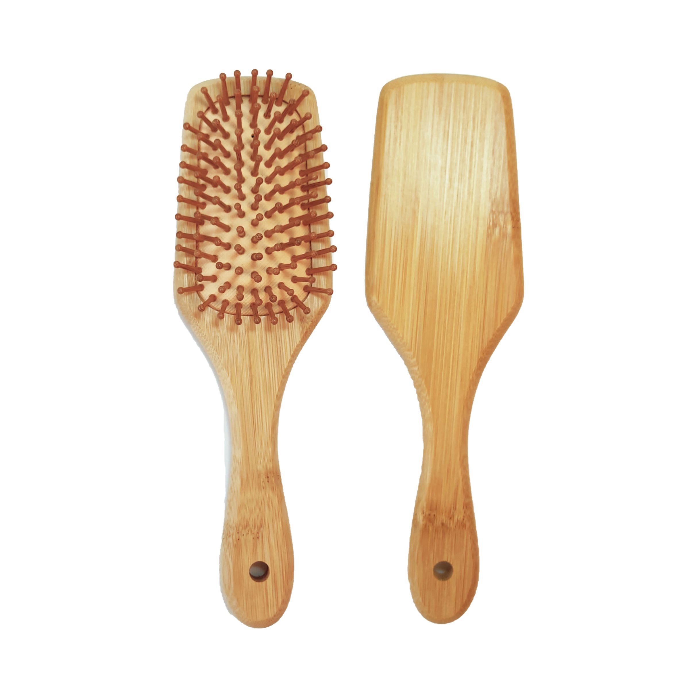 JEYGO Anti-Tangle Hair Brush, featuring a bamboo wooden handle and anti-tangle design, perfect for scalp massage and detangling.