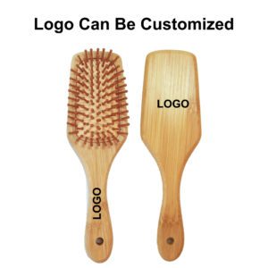 JEYGO Anti-Tangle Hair Brush, featuring a bamboo wooden handle and anti-tangle design, perfect for scalp massage and detangling.