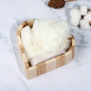 Bamboo bath set in a wooden box with bath sponge, bath brush, and foot care pumice stone for everyday use.