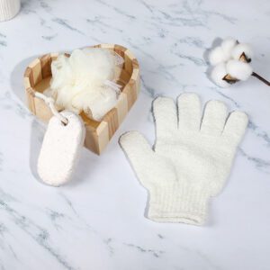 Bamboo bath set in a wooden box with bath sponge, bath brush, and foot care pumice stone for everyday use.