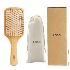 Bamboo comb and wood hairbrush with smooth wooden pins, designed for gentle detangling and dry hair care.