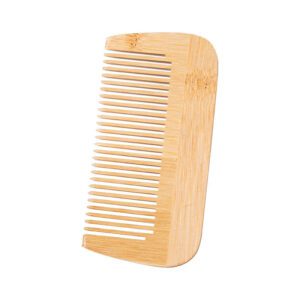Compact bamboo hair comb with wide teeth and rounded edges, wide tooth wooden comb style for gentle detangling.