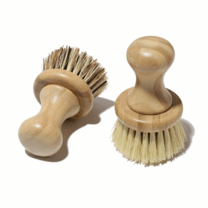 Sustainable bamboo dish brush set with sisal and palm fiber bristles, eco-friendly kitchen scrub brush.