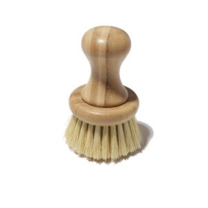 Sustainable bamboo dish brush set with sisal and palm fiber bristles, eco-friendly kitchen scrub brush.