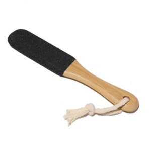 Bamboo foot file with abrasive surface, designed as a dead skin remover and foot pumice for daily foot care.