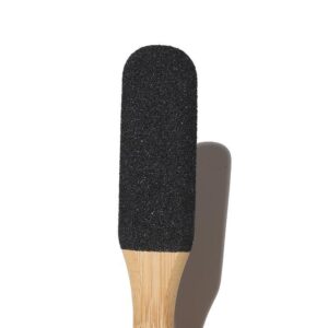 Bamboo foot file with abrasive surface, designed as a dead skin remover and foot pumice for daily foot care.