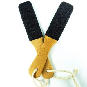 Bamboo foot file with abrasive surface, designed as a dead skin remover and foot pumice for daily foot care.