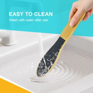 Bamboo foot file with pumice-style surface, designed for gentle exfoliation and daily foot care.