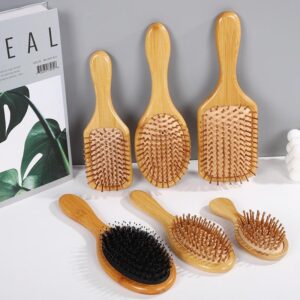 Bamboo hair brushes with wooden pins designed as a scalp massager comb for everyday hair grooming.