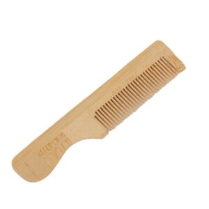 Bamboo hair comb with rounded handle and wide teeth, bamboo wide tooth comb suitable as a bamboo beard comb.
