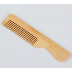 Bamboo hair comb with rounded handle and wide teeth, bamboo wide tooth comb suitable as a bamboo beard comb.