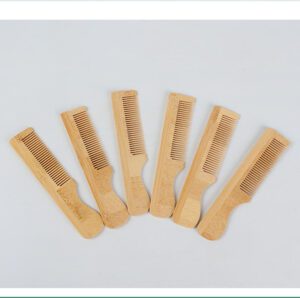 Bamboo hair comb with rounded handle and wide teeth, bamboo wide tooth comb suitable as a bamboo beard comb.