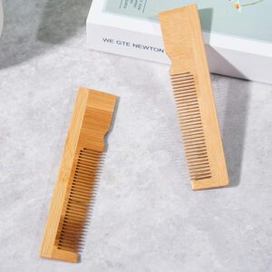Bamboo wide tooth comb with flat handle, wood beard comb style wooden hair comb for detangling and grooming.