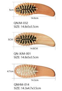 Bamboo bristle massage comb by JEYGO, designed for curly hair, featuring a rubber airbag cushion.