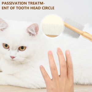 Bamboo pet grooming brush with stainless steel flea comb for removing fleas and tangles from pet hair.