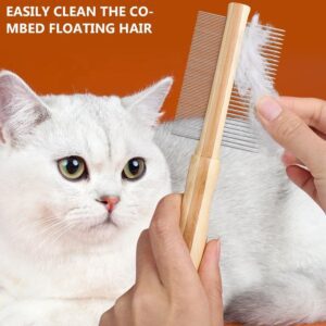 Bamboo pet grooming brush with stainless steel flea comb for removing fleas and tangles from pet hair.