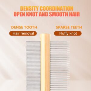 Bamboo pet grooming brush with stainless steel flea comb for removing fleas and tangles from pet hair.