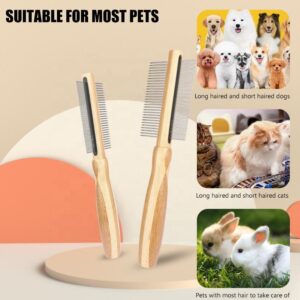 Bamboo pet grooming brush with stainless steel flea comb for removing fleas and tangles from pet hair.