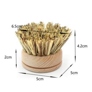 Round bamboo dish brush replacement head with sisal and palm fiber bristles on a white background
