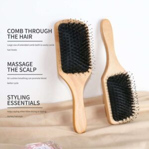 Bamboo comb with air cushion base and mixed bristles, designed as a head massage tool for daily hair care.