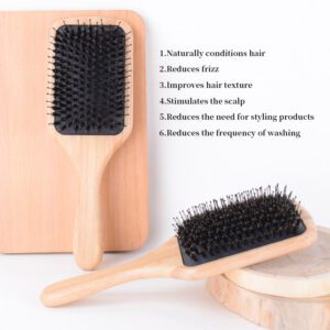 Bamboo comb with air cushion base and mixed bristles, designed as a head massage tool for daily hair care.
