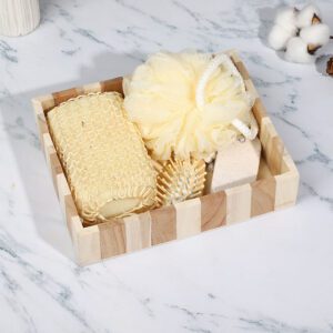 Wooden bath gift set containing natural sisal sponge, exfoliating gloves, and foot care products in a stylish wooden box.