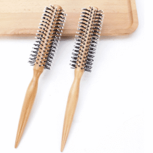Two slim wooden roller brush for hair tools with nylon pins, designed for blow-dry styling and smooth shaping.