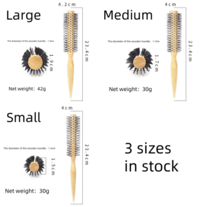 Two slim wooden roller brush for hair tools with nylon pins, designed for blow-dry styling and smooth shaping.