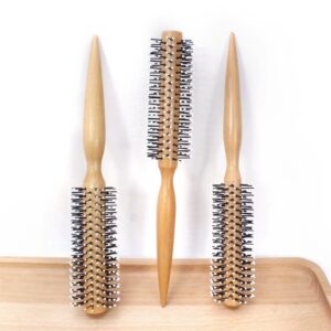 Two slim wooden roller brush for hair tools with nylon pins, designed for blow-dry styling and smooth shaping.