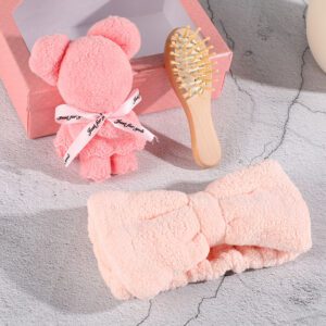 Pink Christmas bath towel gift set with towel bear and accessories, designed for wholesale body care gift set suppliers.