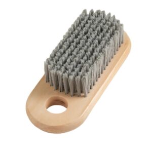 JEYGO handheld laundry brush with wooden handle and durable plastic bristles for effective clothes cleaning.