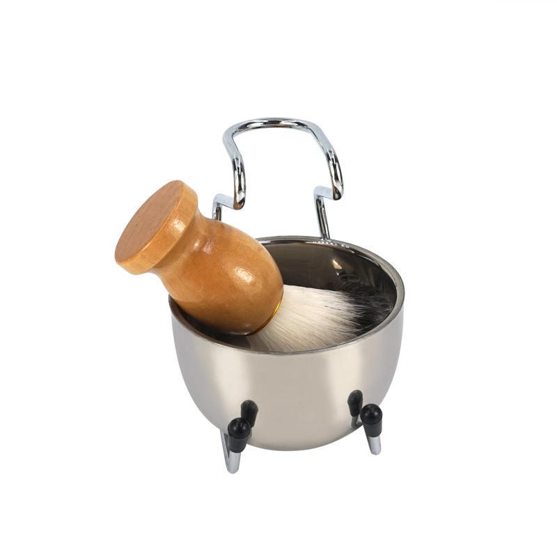 JEYGO shaving kit featuring a wooden handle beard shaving brush with stainless steel bowl, designed for classic wet shaving routines.