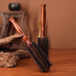 Three wooden curl brush options with boar + nylon bristles, suitable as a salon comb for blow-dry curls.