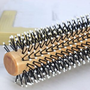 Set of wooden round curling brush tools with nylon pins and cushioned tips, shown as a curling round brush trio.