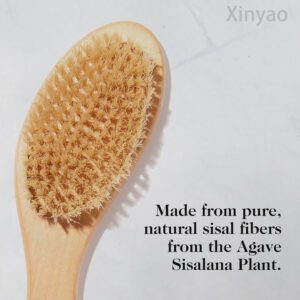 A premium boar bristle bath brush with bamboo handle, designed for exfoliating and improving skin health.