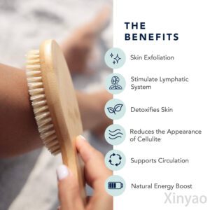 A premium boar bristle bath brush with bamboo handle, designed for exfoliating and improving skin health.