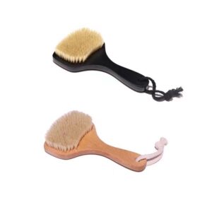 A natural bristle dry brush for body scrub massage, designed for exfoliating and rejuvenating the skin.