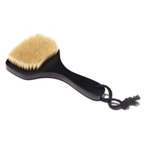 A natural bristle dry brush for body scrub massage, designed for exfoliating and rejuvenating the skin.