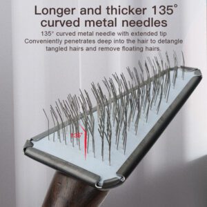 Ebony wood detangler comb for dogs with stainless steel pins, designed for gentle pet grooming and hair care.