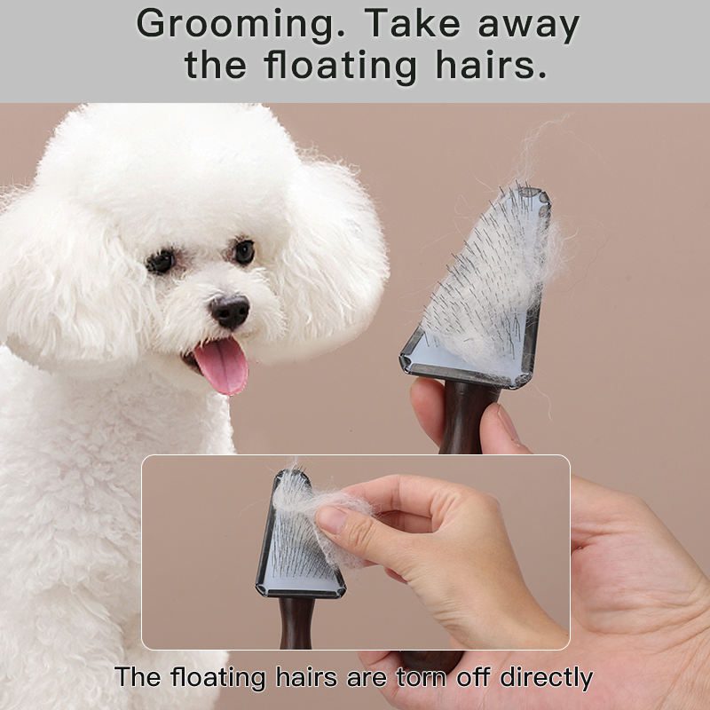 Ebony wood detangler comb for dogs with stainless steel pins, designed for gentle pet grooming and hair care.