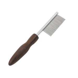 Ebony wood pet grooming comb with stainless steel teeth for effective hair removal and detangling.