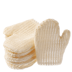 JEYGO Exfoliating Loofah Gloves, made from natural flax, perfect for exfoliating, removing dead skin cells, and leaving the skin soft and rejuvenated.