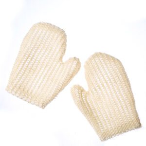 JEYGO Exfoliating Loofah Gloves, made from natural flax, perfect for exfoliating, removing dead skin cells, and leaving the skin soft and rejuvenated.