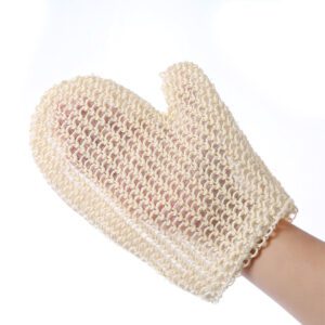 JEYGO Exfoliating Loofah Gloves, made from natural flax, perfect for exfoliating, removing dead skin cells, and leaving the skin soft and rejuvenated.