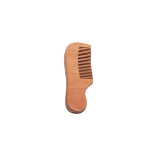 Wooden fine-tooth comb with curved handle, wood comb suitable as a wood beard comb for grooming and shaping.