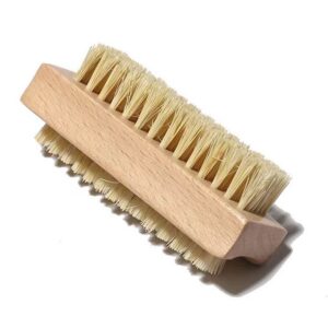 Bamboo nail scrub brush with natural boar bristles for cleaning nails, featuring ergonomic handle design.