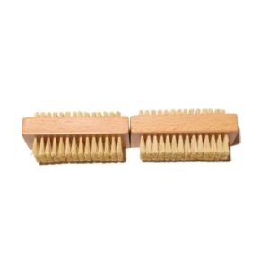 Bamboo nail scrub brush with natural boar bristles for cleaning nails, featuring ergonomic handle design.