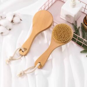 A wooden shower back brush with natural boar bristles, designed for dry brushing before or after your shower.